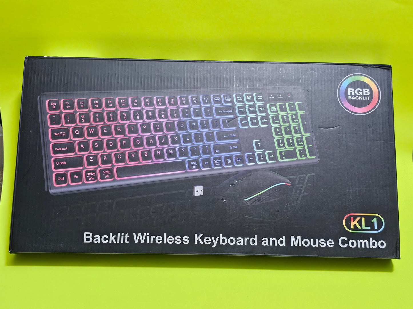 KL1 Backlit Wireless Keyboard & Mouse Combo – Quiet Keys – Rechargeable – NEW!