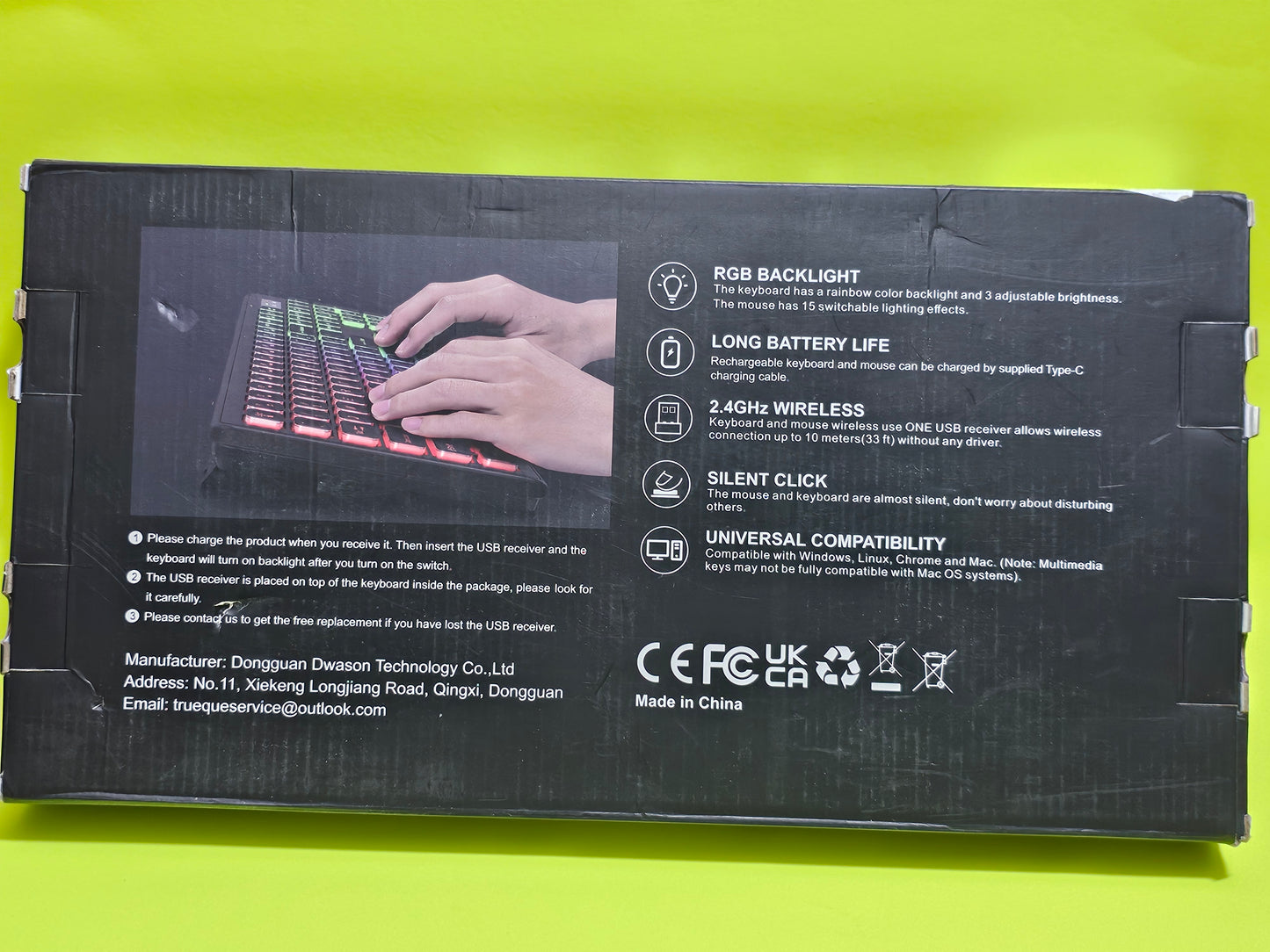 KL1 Backlit Wireless Keyboard & Mouse Combo – Quiet Keys – Rechargeable – NEW!